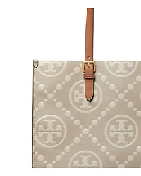 T Monogram Contrast Embossed Leather Tote