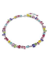 Gema Asymmetric Mixed Cut Crystal Necklace in Rhodium Plated, 14"