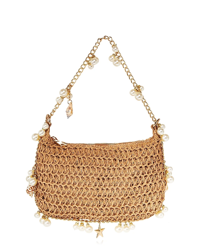 Aqua Seashell Raffia Shoulder Bag - Exclusive