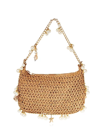Aqua Seashell Raffia Shoulder Bag - Exclusive