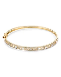 Diamond Round & Baguette Bangle Bracelet in 14K Yellow Gold, 1.0 tcw