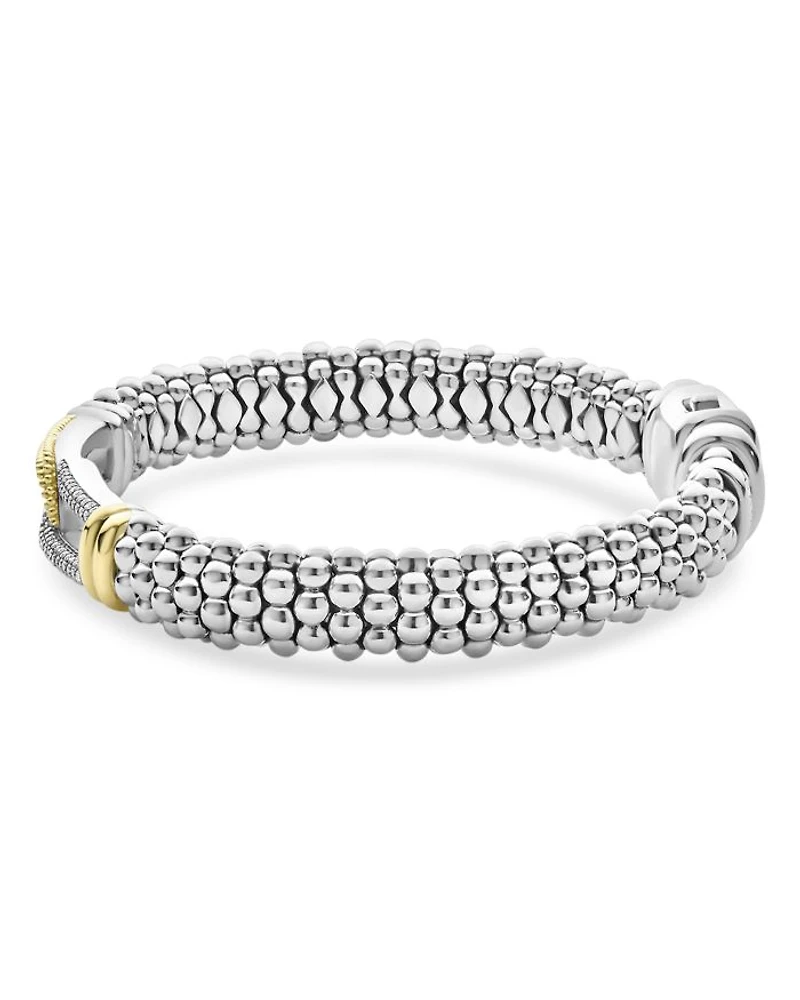18K Yellow Gold & Sterling Silver Caviar Lux Diamond Interlocking Loop Bead Clip Bracelet - Exclusive