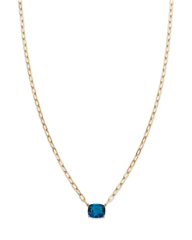 London Blue Topaz Solitaire Pendant Necklace in 14K Yellow Gold, 18"