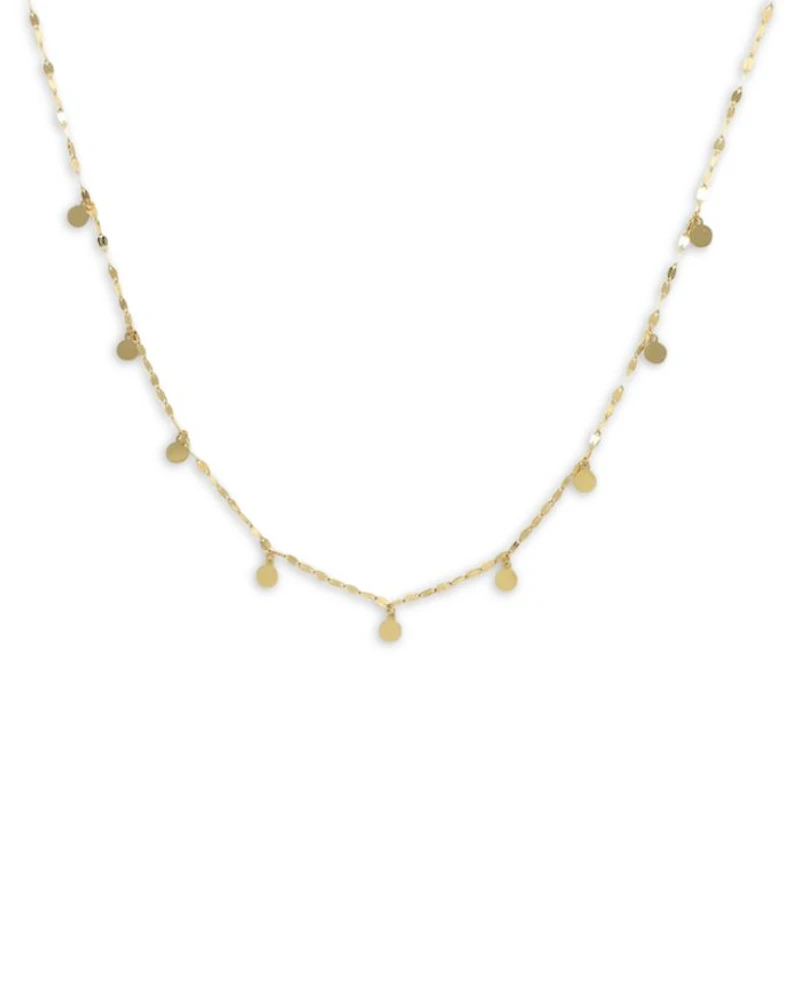 14K Yellow Gold Polished Disc Dangle Collar Necklace, 18"