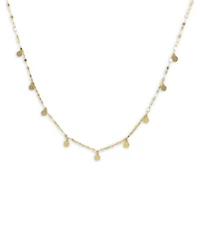 14K Yellow Gold Polished Disc Dangle Collar Necklace, 18"