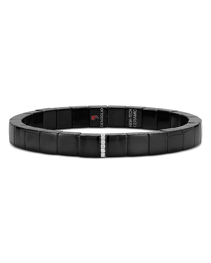 Roberto Demeglio 18K White Gold Diamond Black Ceramic Scacco Stretch Bracelet