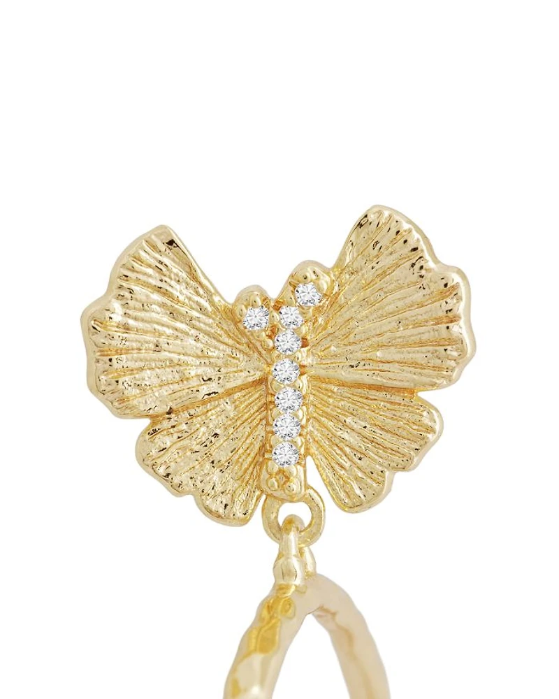 Butterfly Single Hoop Earrings in 18K Gold Plated