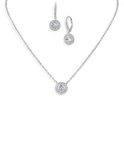 Round Pavé Halo Earrings & Pendant Necklace Set