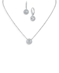 Round Pavé Halo Earrings & Pendant Necklace Set