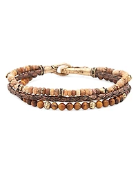 John Varvatos Men's Brass Skull Jasper, Tiger Eye, & Woven Leather Triple Strand Bracelet