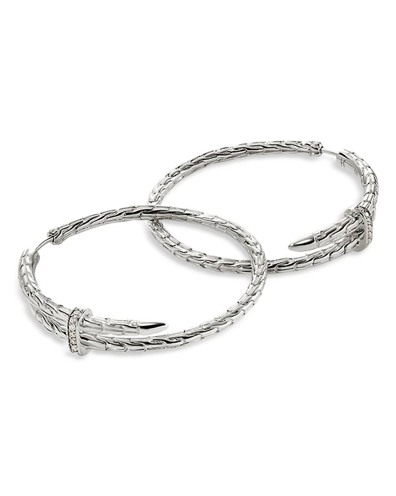 Sterling Silver Diamond Spear Hoop Earrings