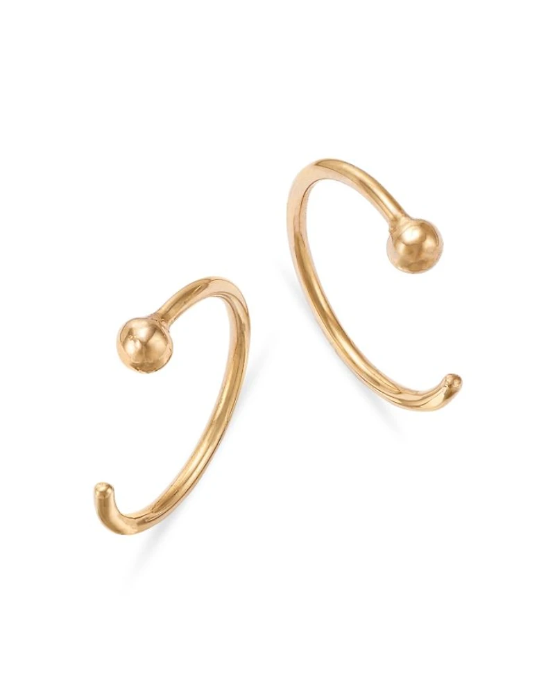 14K Yellow Gold Simple Gold Tiny Ball Reverse Huggie Hoop Earrings
