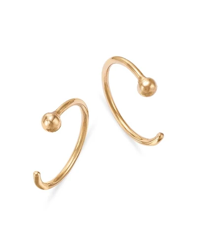 14K Yellow Gold Simple Gold Tiny Ball Reverse Huggie Hoop Earrings