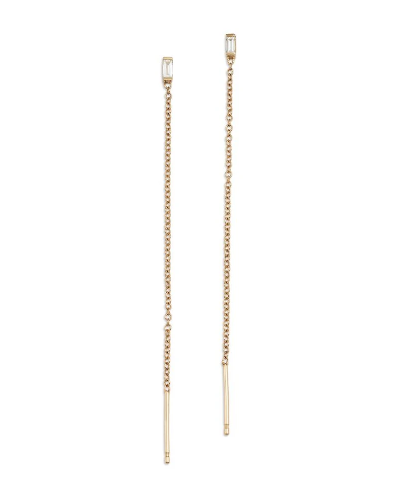 14K Yellow Gold Baguette Diamonds Diamond Solitaire Loop Threader Earrings, 0.12 tcw