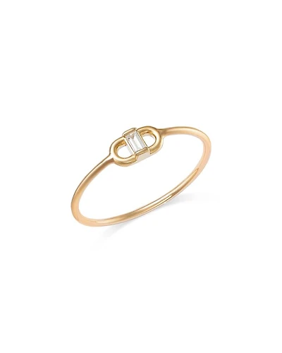 14K Yellow Gold Baguette Diamonds Diamond Baguette Oval Link Ring, 0.06 tcw