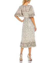 Sequined Flounce Sleeve Midi Dress