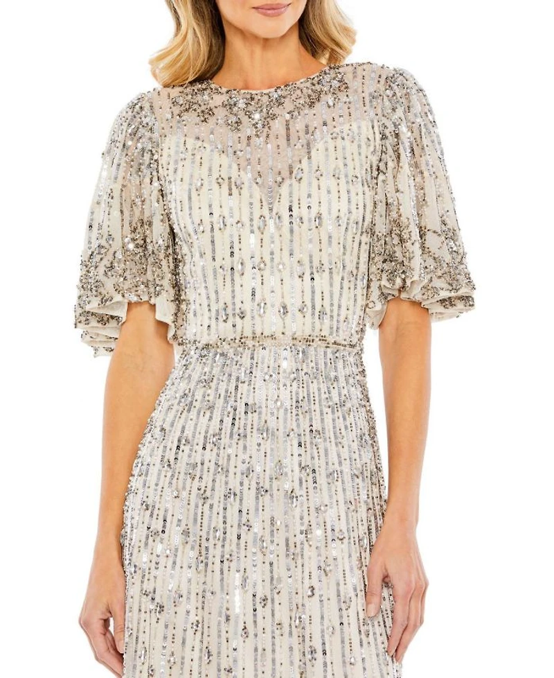 Sequined Flounce Sleeve Midi Dress