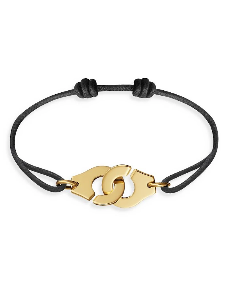 18K Yellow Gold Menottes Intertwined Handcuff Charm Adjustable Cord Bracelet