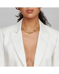 18K Yellow Gold Hammered Bastille Link Chain Necklace, 18"