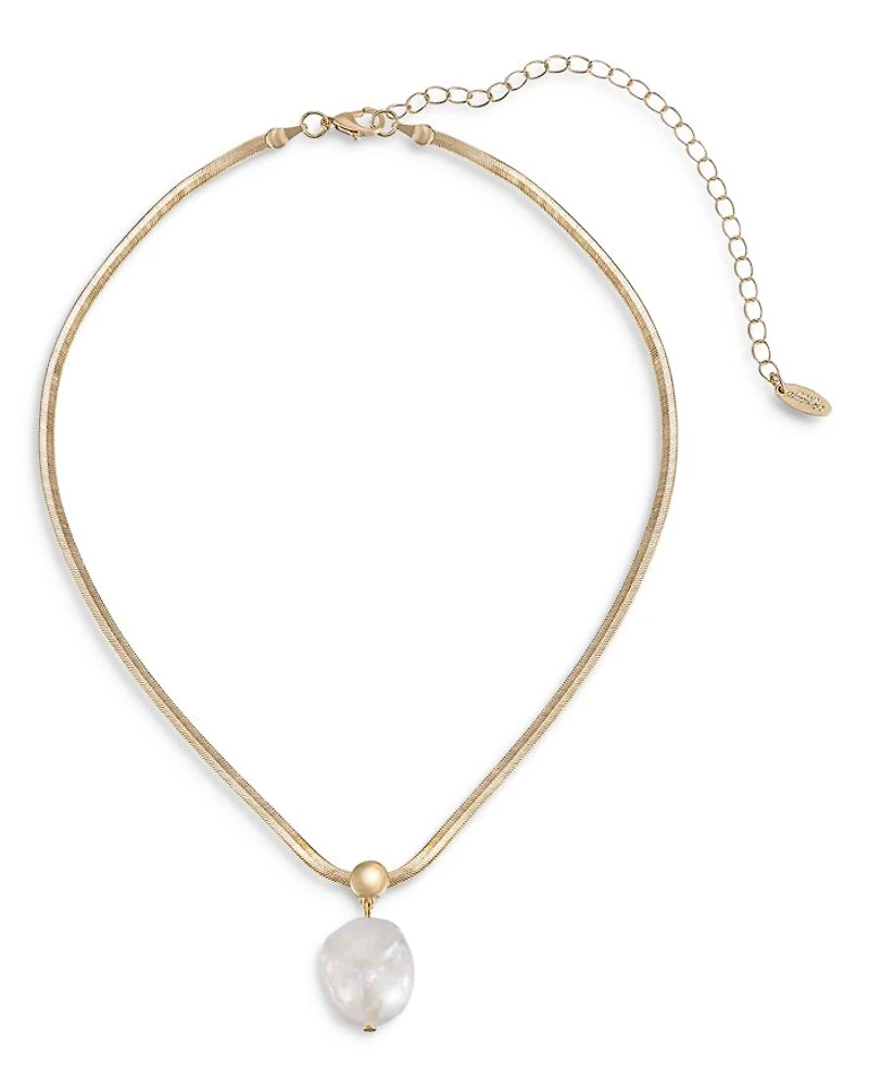 Baroque Pearl Pendant Snake Chain Necklace in 18K Gold Plated, 16"