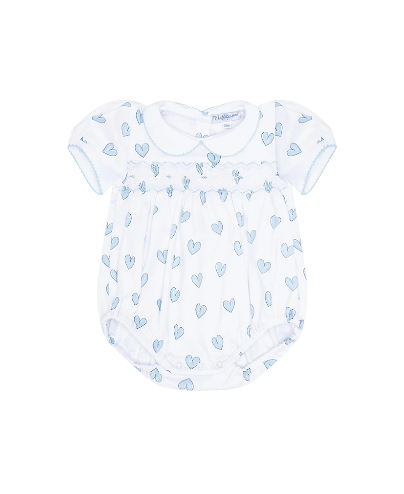 Nellapima Girls' Blue Heart Print Smocked Bubble