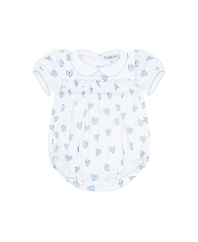 Nellapima Girls' Blue Heart Print Smocked Bubble