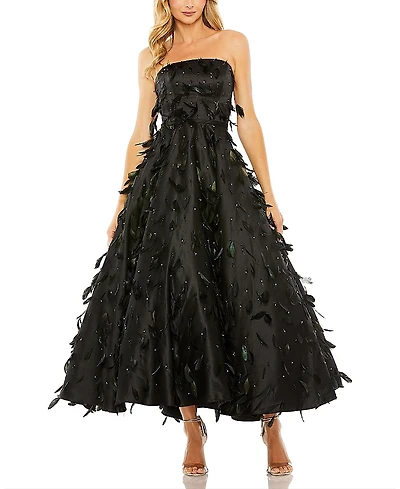 Mac Duggal Strapless Feather Embellished Ball Gown
