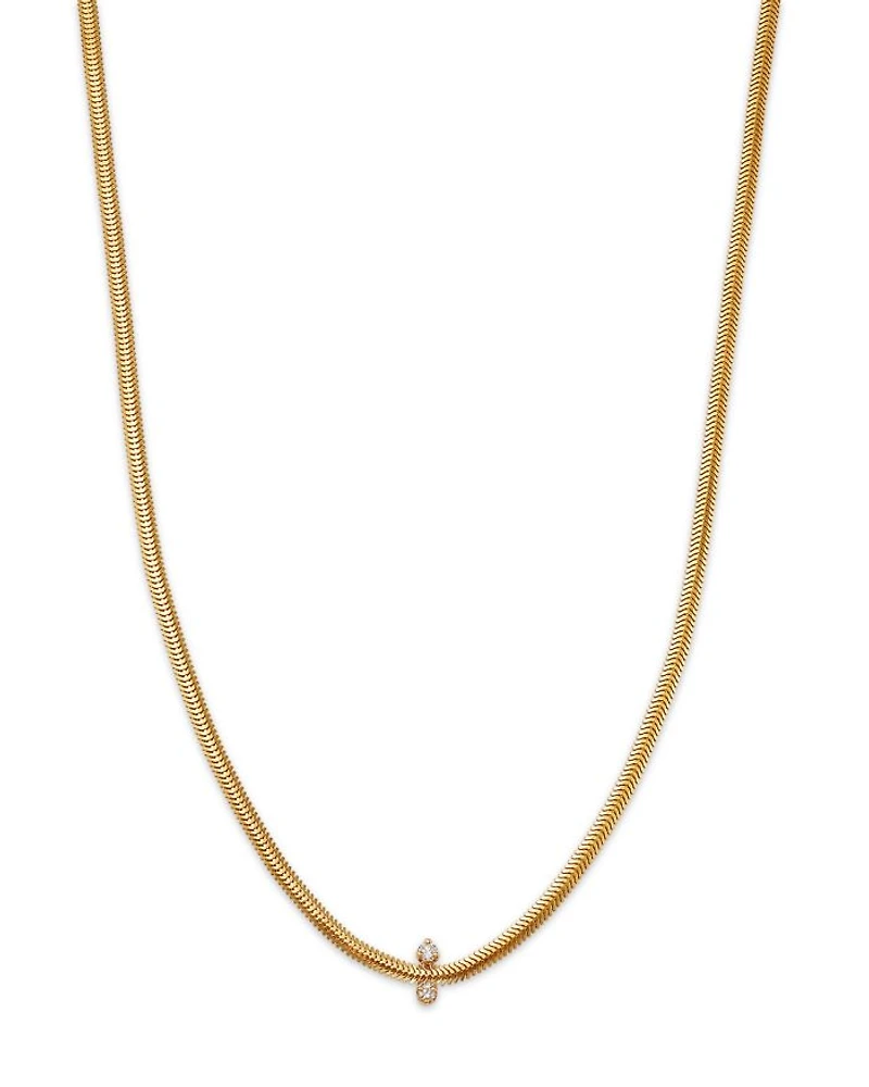14K Yellow Gold Mixed Prong Damond Snake Chain Necklace, 16"