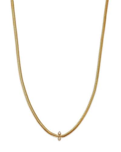 14K Yellow Gold Mixed Prong Damond Snake Chain Necklace, 16"