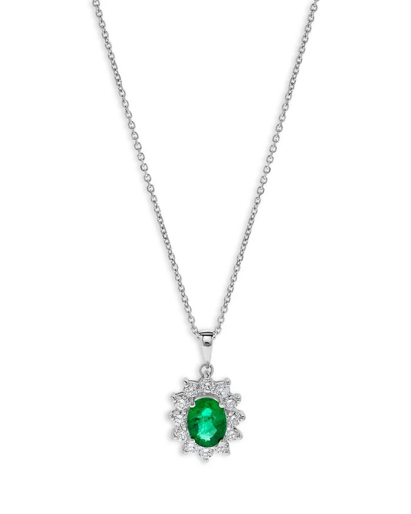 Precious Gemstones & Diamond Halo Starburst Pendant Necklace 14K White Gold