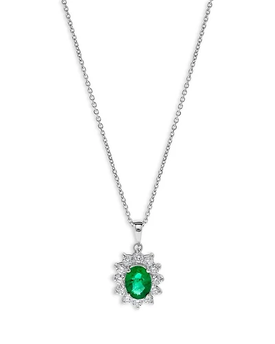Precious Gemstones & Diamond Halo Starburst Pendant Necklace 14K White Gold