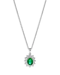 Precious Gemstones & Diamond Halo Starburst Pendant Necklace 14K White Gold