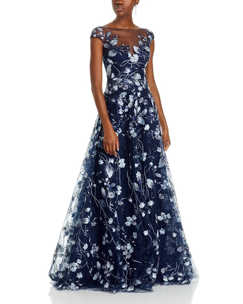 Embroidered Lace Illusion Bodice Gown