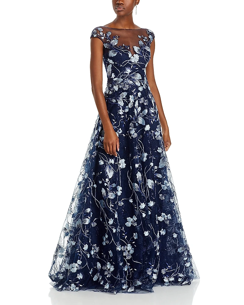 Teri Jon by Rickie Freeman Embroidered Lace Illusion Bodice Gown