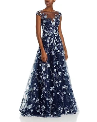 Teri Jon by Rickie Freeman Embroidered Lace Illusion Bodice Gown