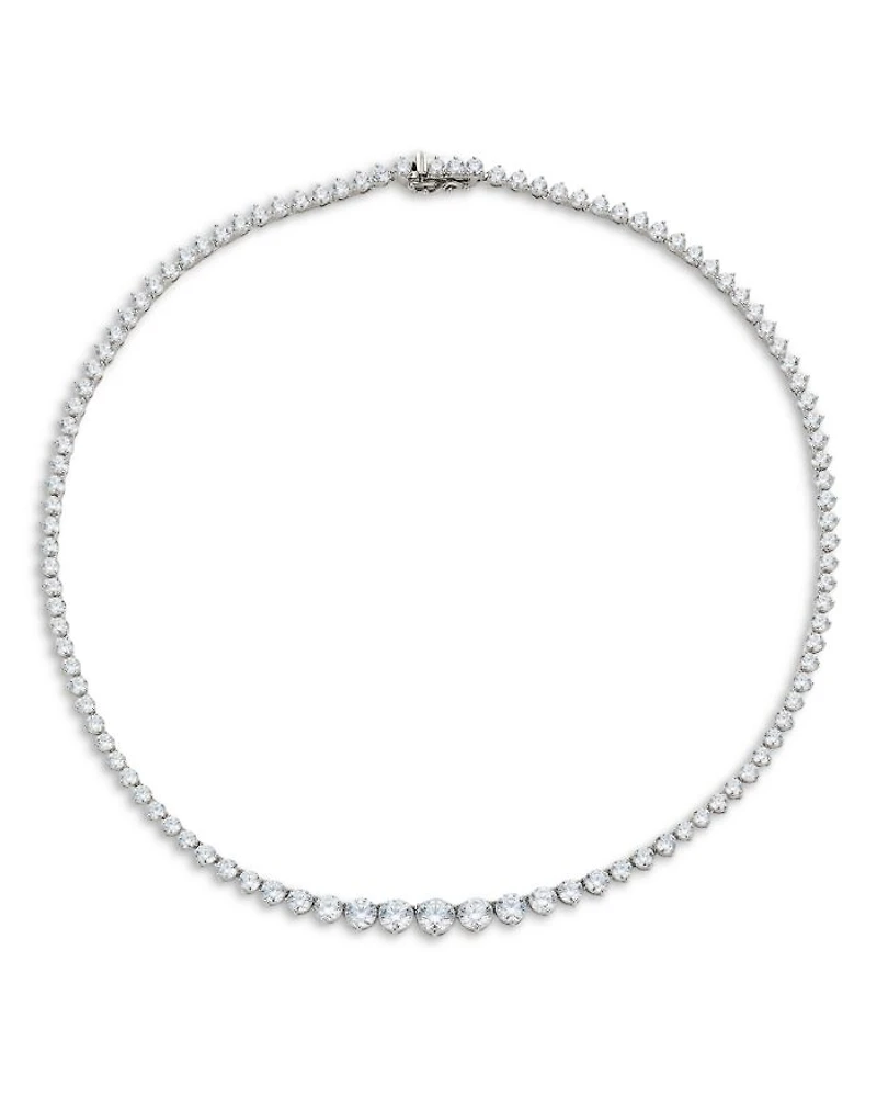 Graduated Cubic Zirconia Tennis Necklace, 16"