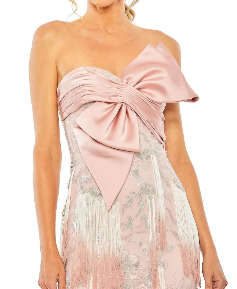 Bow Front Ombre Fringe Detailed Dress