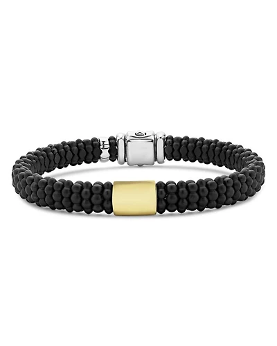 Men's 18K Yellow Gold & Sterling Silver Anthem Black Ceramic Caviar Station Bead Bracelet - Exclusive