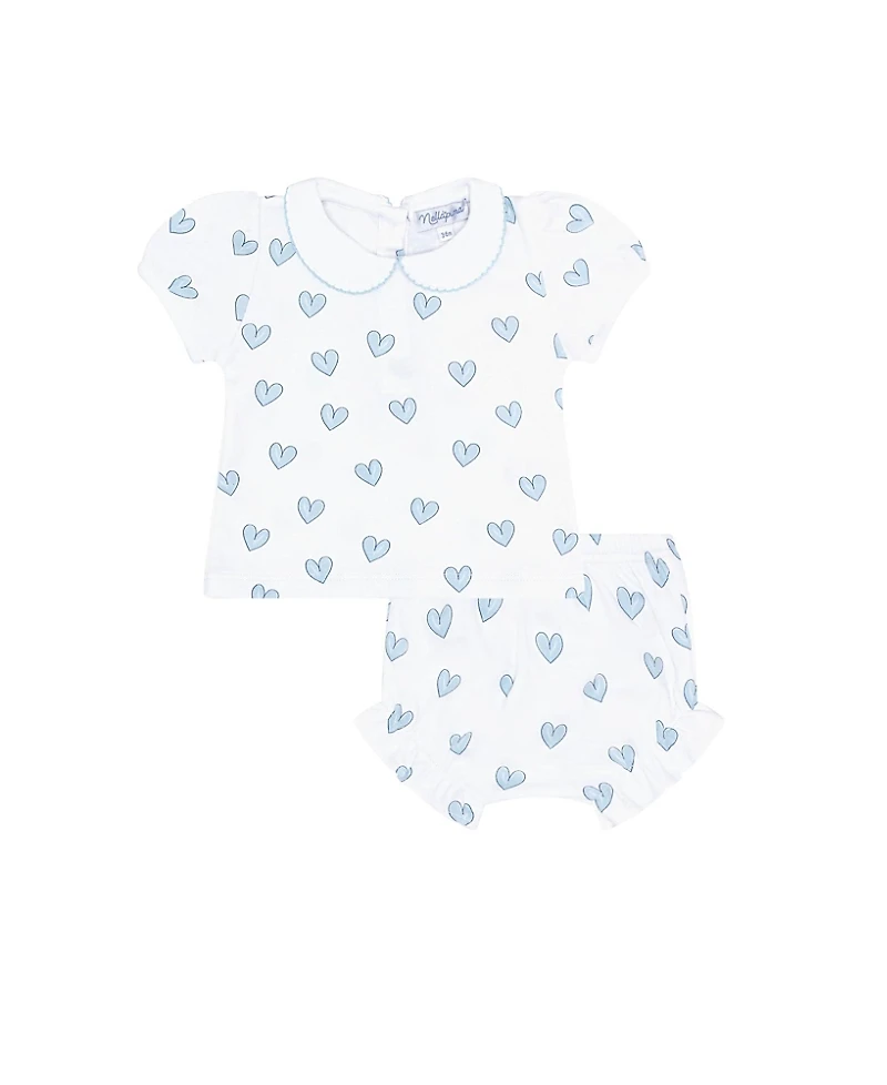 Nellapima Girls' Blue Heart Print Diaper Cover Set - Baby