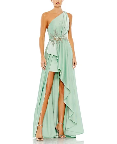 Embellished One Shoulder Asymmetrical Gown