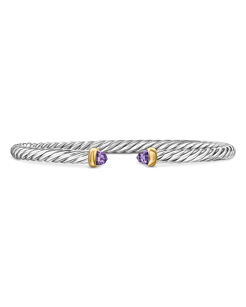 David Yurman Sterling Silver & 14K Yellow Gold Cable Flex Amethyst Bracelet, 4mm