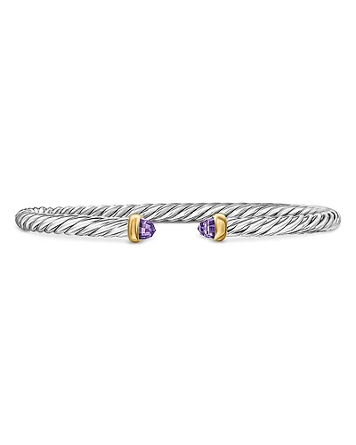 David Yurman Sterling Silver & 14K Yellow Gold Cable Flex Amethyst Bracelet, 4mm