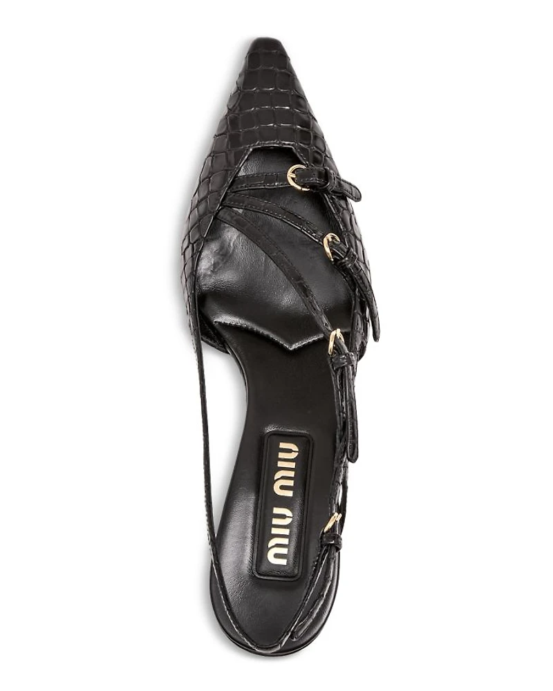 Women's Croc Embossed Pointed Toe Pumps