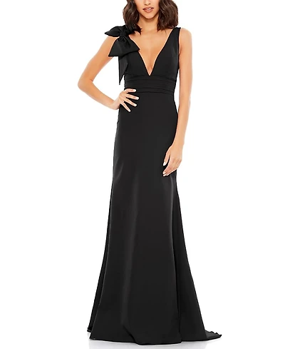 Mac Duggal Sleeveless V Neck Bow Detail Mermaid Gown