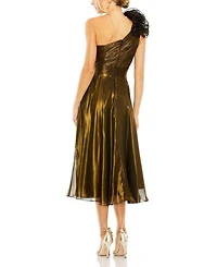Rosette One Shoulder Tea Length Dress