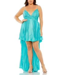 Plus Rhinestone High Low Pleated  Gown