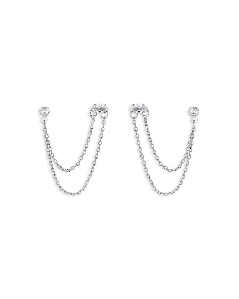 Chain & Crystal Double Piercing Earrings