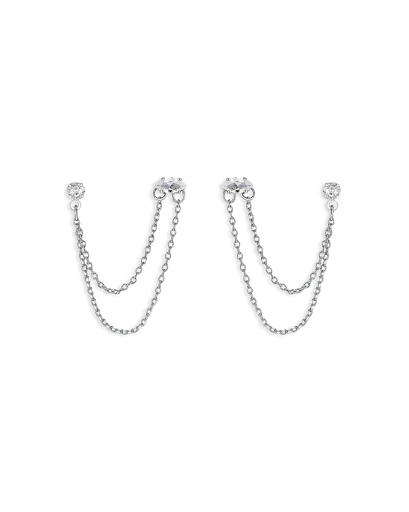 Ettika Chain & Crystal Double Piercing Earrings