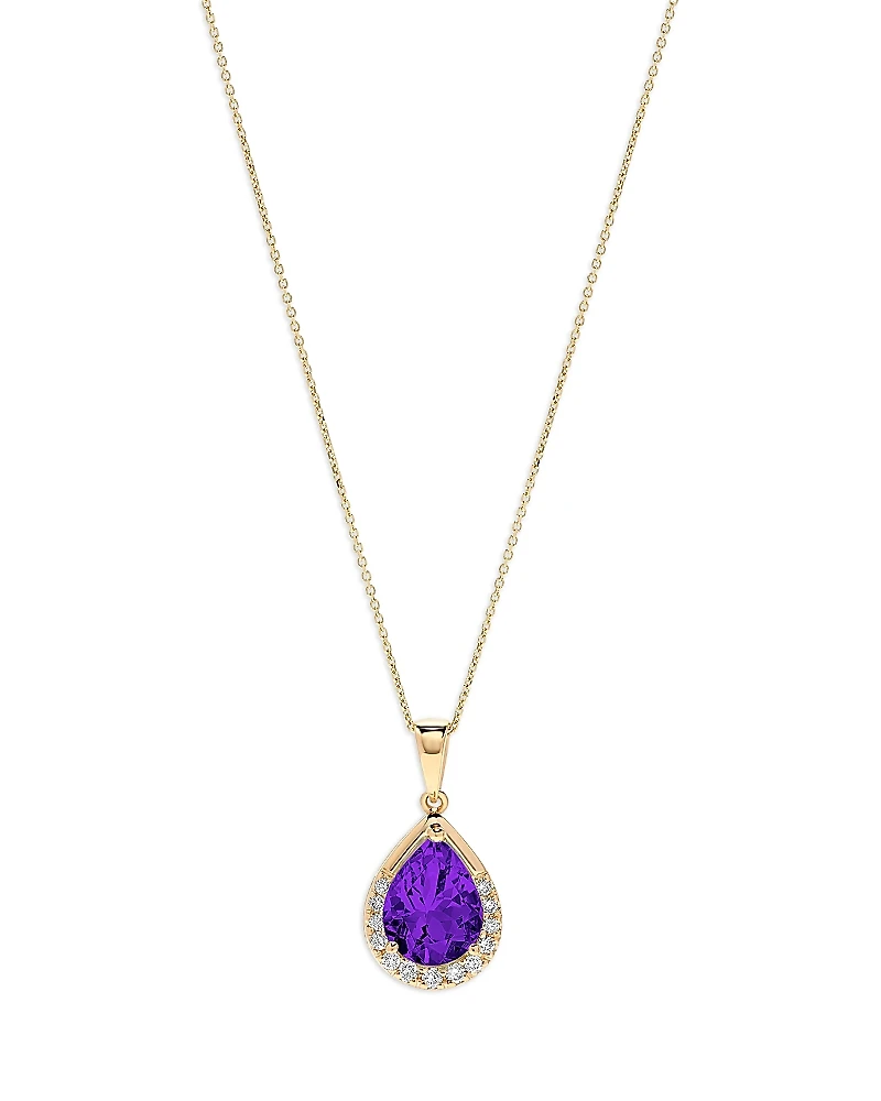 Bloomingdale's Fine Collection Amethyst & Diamond Pear Halo Pendant Necklace