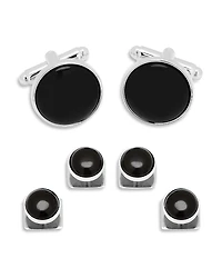 Cufflinks Inc Silver-Tone Round Onyx Stud & Cufflink Set